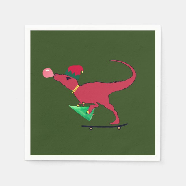 Dinosaur Skater Christmas Mod Napkin (Front)