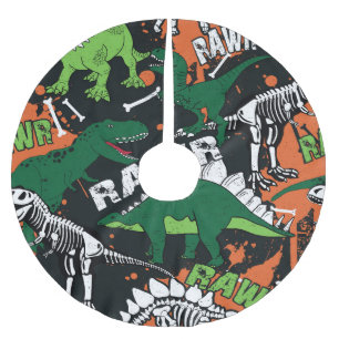 Dinosaur skeleton, grunge seamless pattern. brushed polyester tree skirt