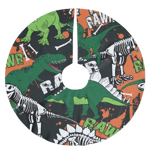 Dinosaur skeleton, grunge seamless pattern. brushed polyester tree skirt (Front)