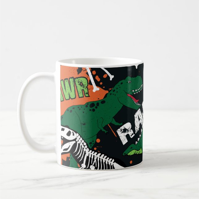 Dinosaur skeleton, grunge seamless pattern. coffee mug (Left)