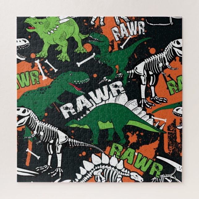Dinosaur skeleton, grunge seamless pattern. jigsaw puzzle (Vertical)