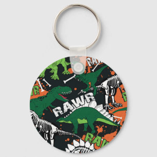 Dinosaur skeleton, grunge seamless pattern. key ring