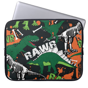 Dinosaur skeleton, grunge seamless pattern. laptop sleeve