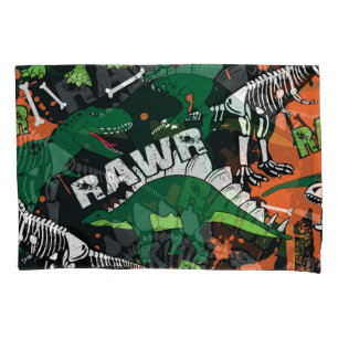 Dinosaur skeleton, grunge seamless pattern. pillowcase