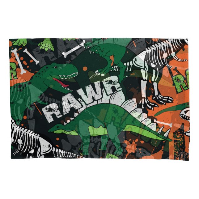 Dinosaur skeleton, grunge seamless pattern. pillowcase (Front)