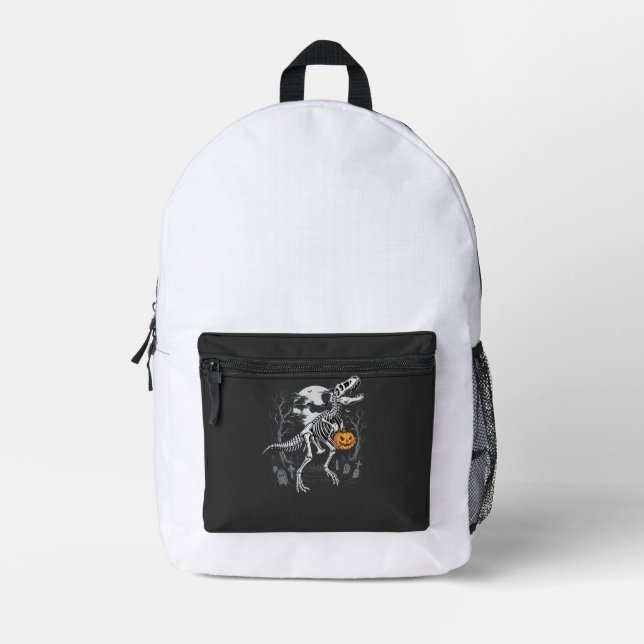 Dinosaur Skeleton Halloween Pumpkin Graveyard Desi Printed Backpack (Front)