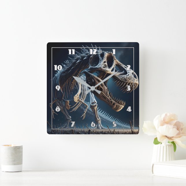 Dinosaur Skeleton Roaming an Ancient Landscape Square Wall Clock (Home)