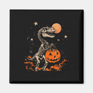 Dinosaur Skeleton Scary Pumpkin Moon Halloween Boy Magnet