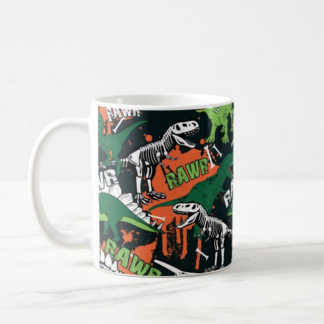 Dinosaur skeleton. Vintage grunge pattern Coffee Mug (Left)