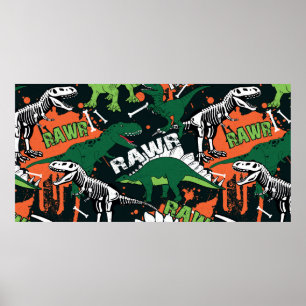 Dinosaur skeleton. Vintage grunge pattern Poster