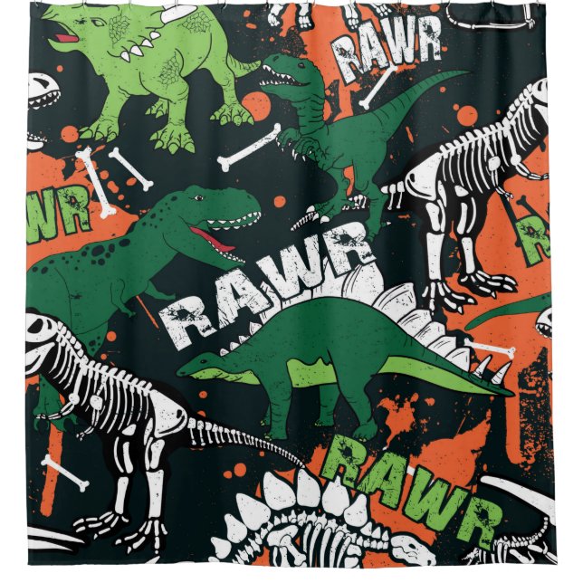 Dinosaur skeleton. Vintage grunge pattern Shower Curtain (Front)