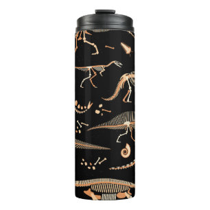 Dinosaur skeletons, fossils, vintage pattern. thermal tumbler