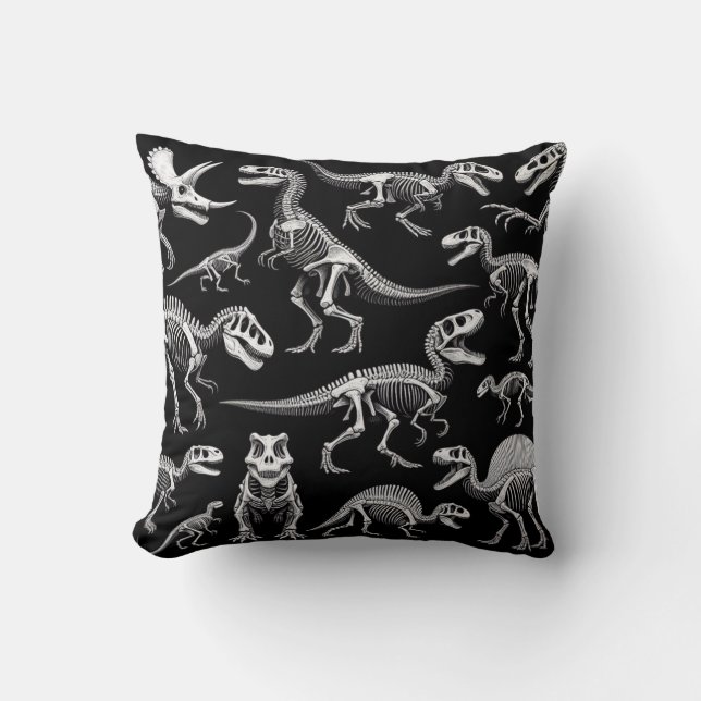 Dinosaur Skeletons White Fossil Bones Cushion (Front)