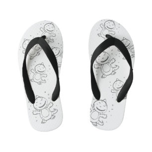 Dinosaur - Sketched Animal - Black & White Kid's Thongs