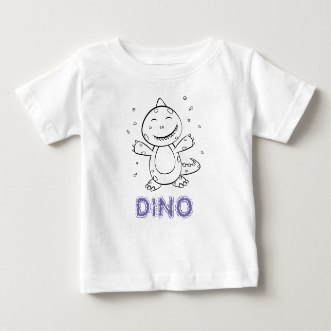 Dinosaur - Sketched Art Animal in Black & White Baby T-Shirt (Front)