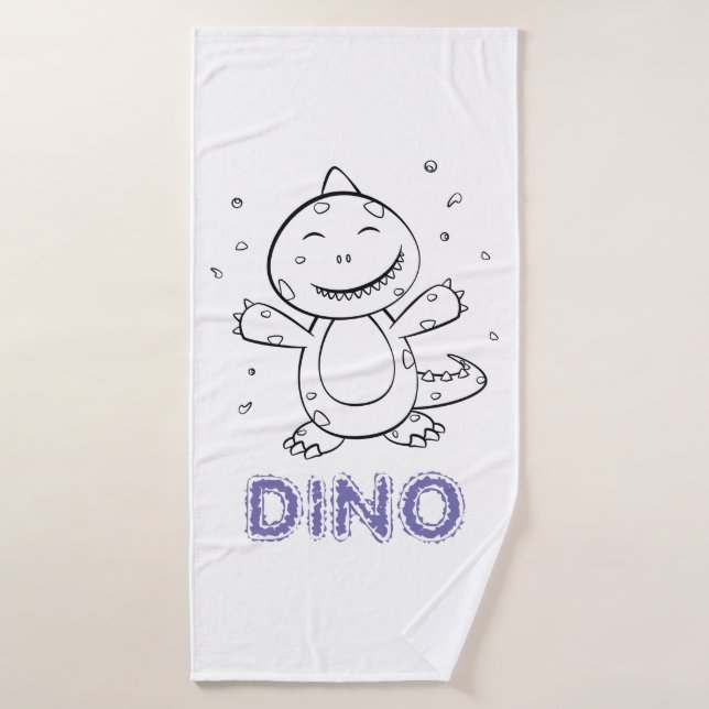 Dinosaur - Sketched Art Animal in Black & White Bath Towel (Bath Towel)
