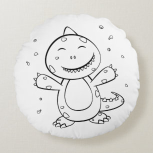 Dinosaur - Sketched Art Animal in Black & White Round Cushion