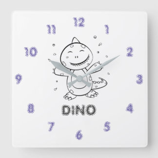 Dinosaur - Sketched Art Animal in Black & White Square Wall Clock