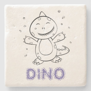 Dinosaur - Sketched Art Animal in Black & White Stone Coaster