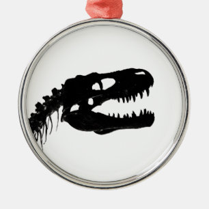 Dinosaur skull skeleton silhouette metal ornament