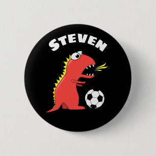 Dinosaur Soccer Player Funny Kids Name 6 Cm Round Badge