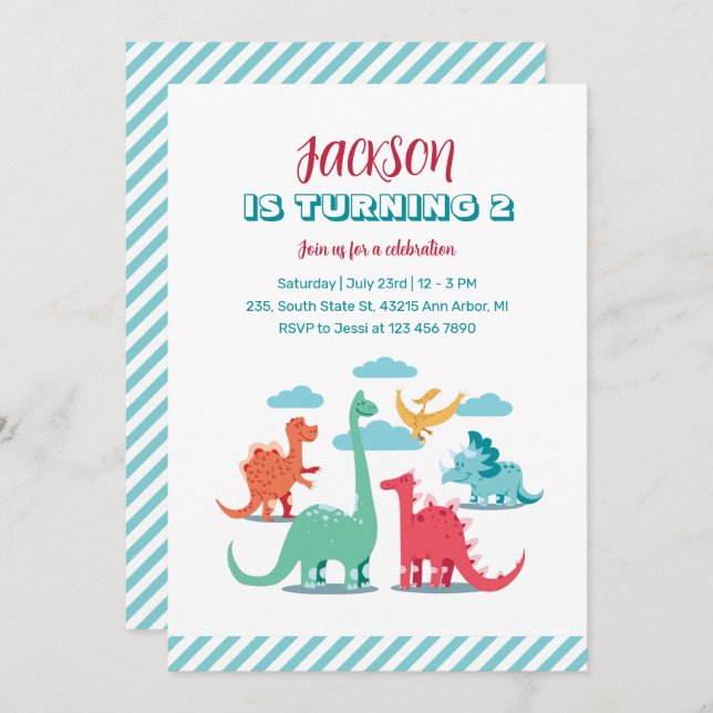 Dinosaur Species Kids Jurassic Birthday Invitation (Front/Back)
