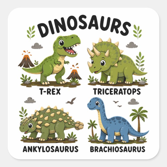 Dinosaur Species Learning for Kids Square Sticker (Front)