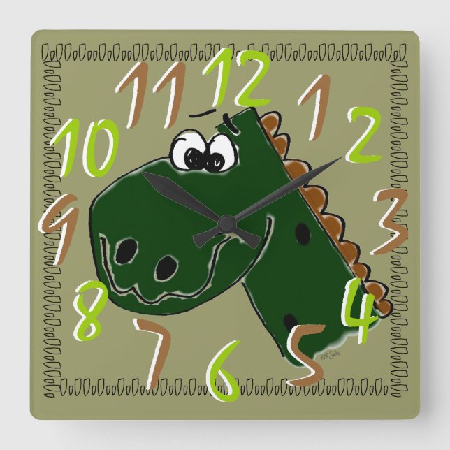Dinosaur Square Wall Clock (Front)