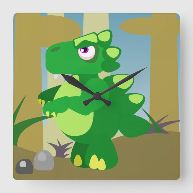 Dinosaur Square Wall Clock (Front)