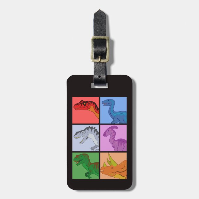 Dinosaur Squares Luggage Tag (Front Vertical)