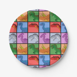 Dinosaur Squares Paper Plate