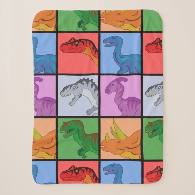 Dinosaur Squares Sherpa Blanket (Front)