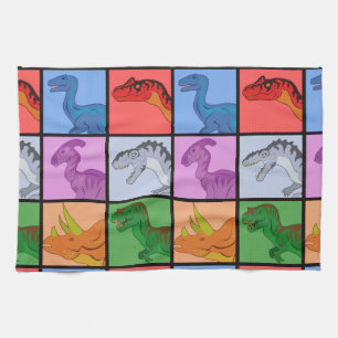 Dinosaur Squares Tea Towel