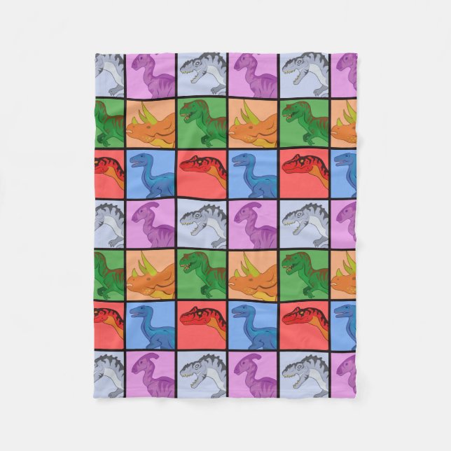 Dinosaur Squares (tiled) Fleece Blanket (Front)