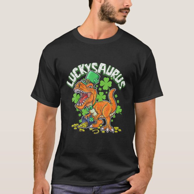 Dinosaur St Patrick LUCKYSAURUS T Rex Dinosaurs Gi T-Shirt (Front)