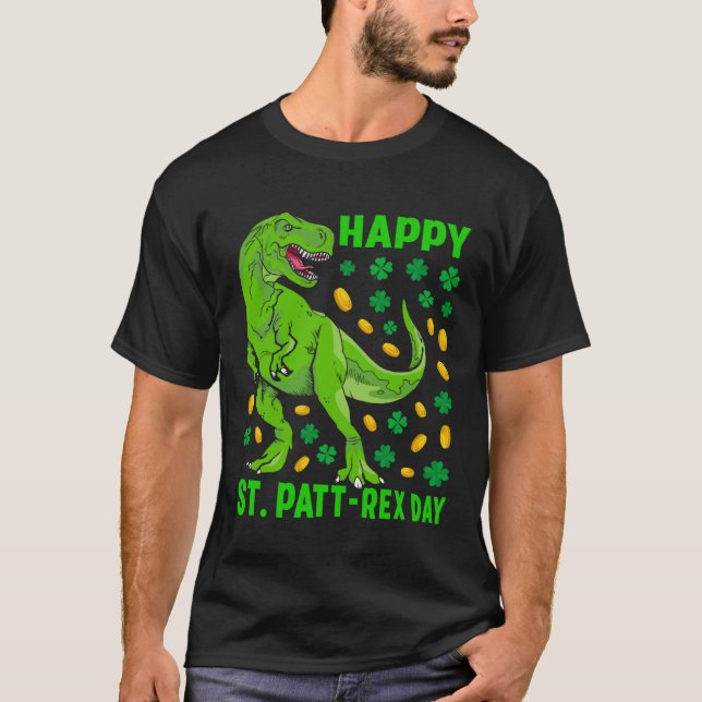 Dinosaur St Patricks Day Happy St Pat Trex rex Boy T-Shirt (Front)