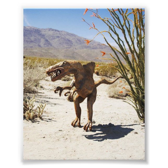 Dinosaur statue in the desert photo print (Front)