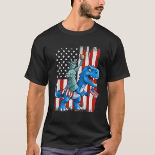 Dinosaur Statue Of Liberty 4th Of July Boys Americ T-Shirt