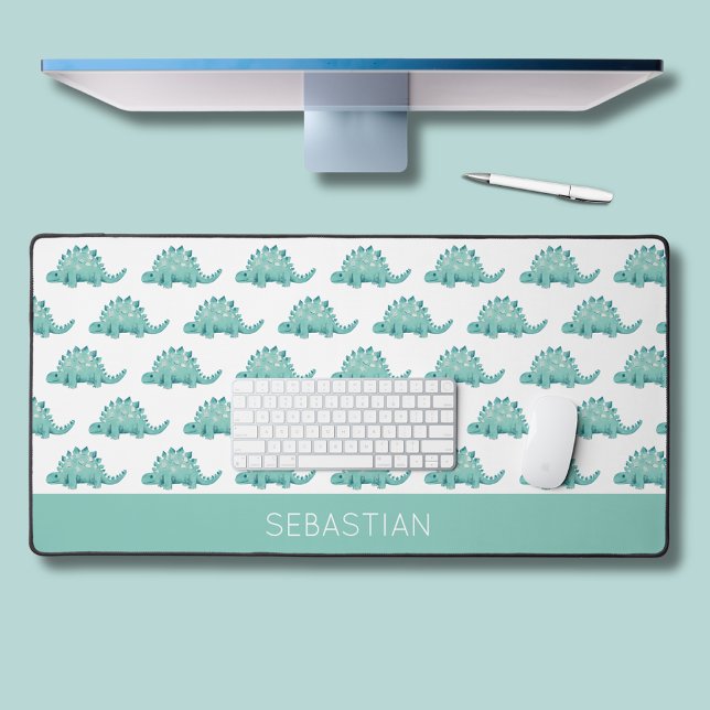 Dinosaur Stegosaurus First Name Desk Mat (Stegosaurus dinosaur personalized desk mat for laptop.  Kids homework or office)