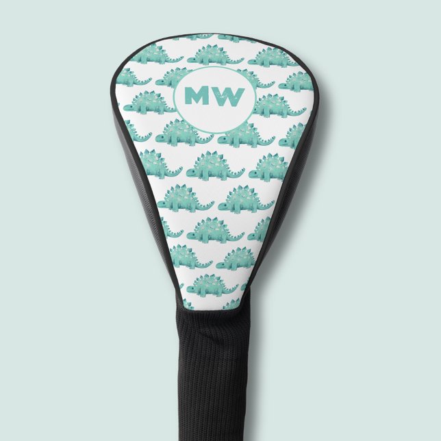 Dinosaur Stegosaurus Initials Golf Head Cover (Dinosaur pattern golf head cover with cute kids stegosaurus design.  Customise with initials or name)
