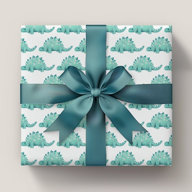 Dinosaur Stegosaurus Kids Birthday Wrapping Paper Sheet (Kids stegosaurus green dinosaur wrapping paper sheets. Matching products available. )