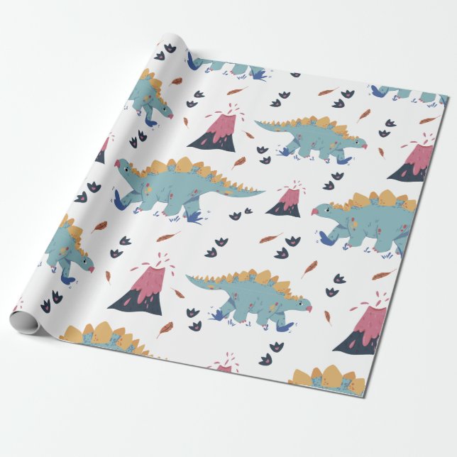 Dinosaur Stegosaurus Wrapping Paper (Unrolled)