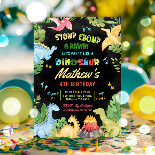 Dinosaur Stomp Chomp And Rawr T-Rex Birthday Party Invitation