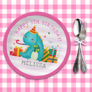 Dinosaur Stomp Chomp and roar Birthday Girl Paper Plate