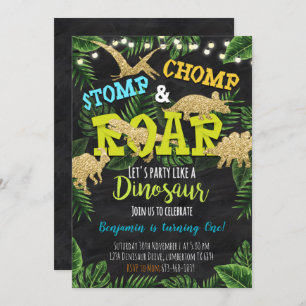 Dinosaur Stomp & Chomp Birthday Invitation
