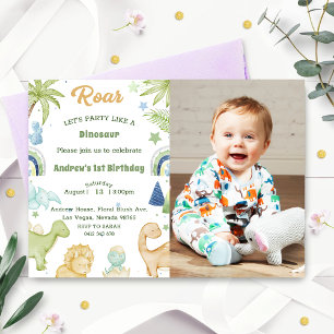 Dinosaur Stomp Chomp Rawr 1st Birthday Party Boy Invitation