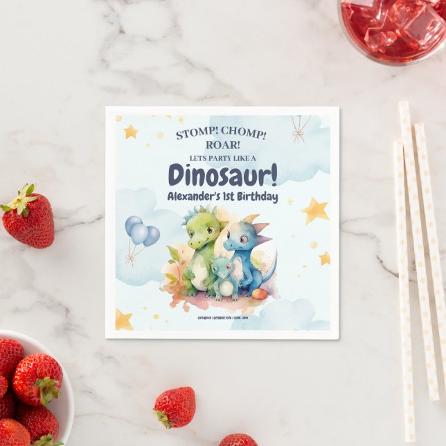Dinosaur Stomp Chomp Rawr 1st Birthday Party Boy Napkin (Insitu)