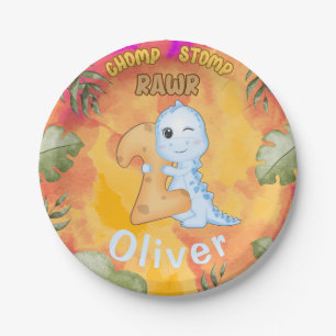 Dinosaur Stomp Chomp Rawr 2nd birthday party Paper Plate