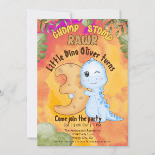 Dinosaur Stomp Chomp Rawr 3rd birthday party Invitation