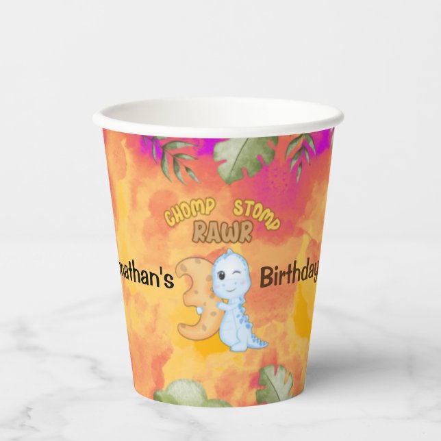 Dinosaur Stomp Chomp Rawr 3rd birthday party Paper Cups (Front)